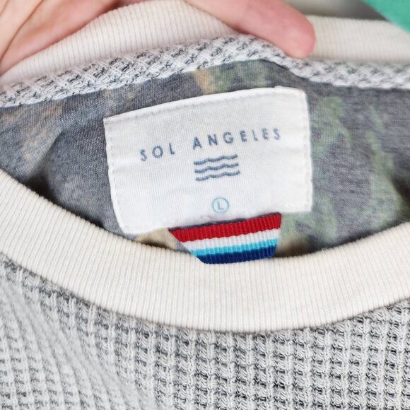 Sol Angeles Gray White Thermal Waffle Knit Long Sleeve Tee sz L *flawed* - Picture 9 of 11